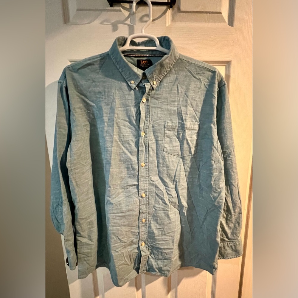 Lee Men's Casual Light Blue Button-Down Long Sleeve Shirt XXL